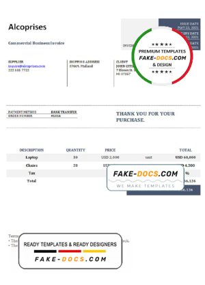 USA Alcoprises invoice template in Word and PDF format, fully editable USA Alcoprises invoice template in Word and PDF format, fully editable