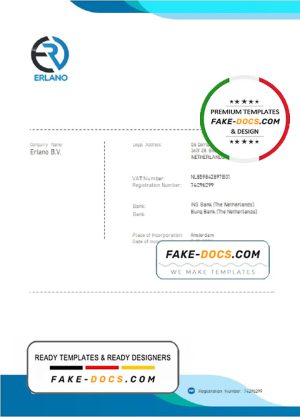 Netherlands ERLANO B. V. company payment invoice template in Word and PDF format, fully editable