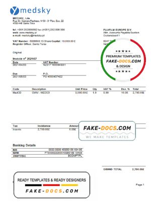 Portugal Medsky Lda company invoice template in Word and PDF format, fully editable Portugal Medsky Lda company invoice template in Word and PDF format, fully editable