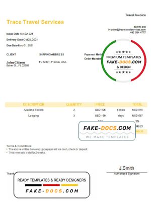 USA Trace Travel Services invoice template in Word and PDF format, fully editable USA Trace Travel Services invoice template in Word and PDF format, fully editable