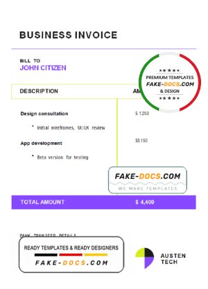 USA Austen Tech Company invoice template in Word and PDF format, fully editable