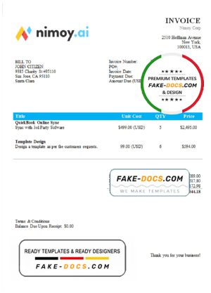 USA Nimoy Corp invoice template in Word and PDF format, fully editable USA Nimoy Corp invoice template in Word and PDF format, fully editable