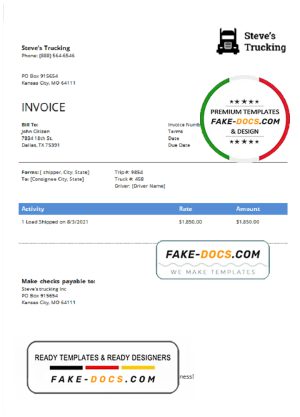 USA Steve’s Trucking Company invoice template in Word and PDF format, fully editable USA Steve’s Trucking Company invoice template in Word and PDF format, fully editable