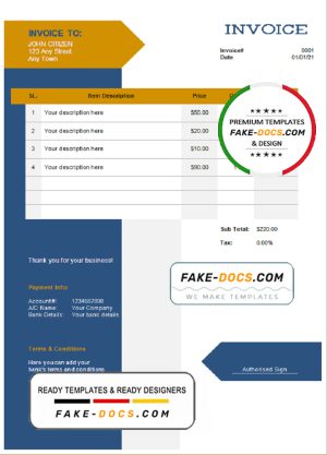 culture construct universal multipurpose invoice template in Word and PDF format, fully editable