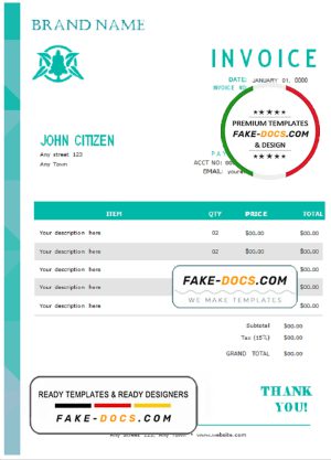 choose work universal multipurpose invoice template in Word and PDF format, fully editable