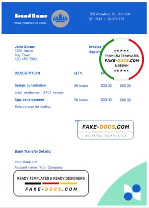 swarming blue universal multipurpose invoice template in Word and PDF format, fully editable