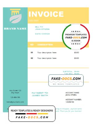 robust built universal multipurpose invoice template in Word and PDF format, fully editable