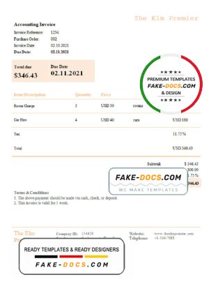 USA The Elm Premier invoice template in Word and PDF format, fully editable USA The Elm Premier invoice template in Word and PDF format, fully editable