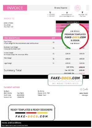 outlaw famous universal multipurpose invoice template in Word and PDF format, fully editable