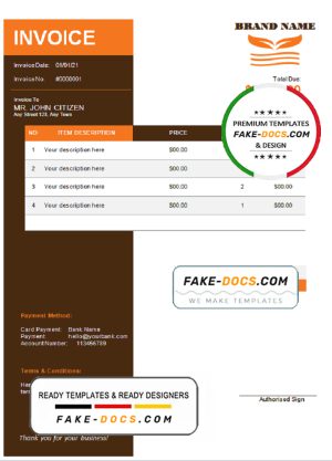 orange matter universal multipurpose invoice template in Word and PDF format, fully editable
