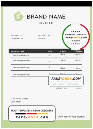 onpoint green universal multipurpose invoice template in Word and PDF format, fully editable