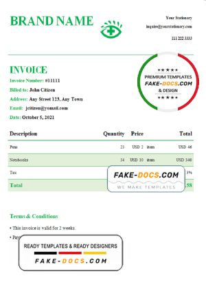 green eye universal multipurpose invoice template in Word and PDF format, fully editable