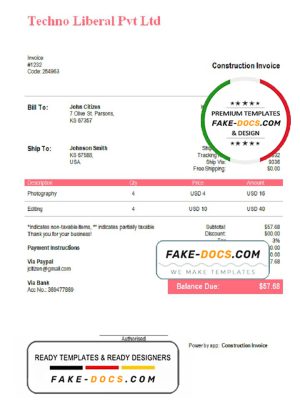 USA Techno Liberal Pvt Ltd invoice template in Word and PDF format, fully editable USA Techno Liberal Pvt Ltd invoice template in Word and PDF format, fully editable