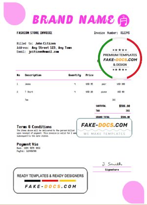 fix fashion universal multipurpose invoice template in Word and PDF format, fully editable