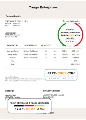 USA Tango Enterprises invoice template in Word and PDF format, fully editable USA Tango Enterprises invoice template in Word and PDF format, fully editable