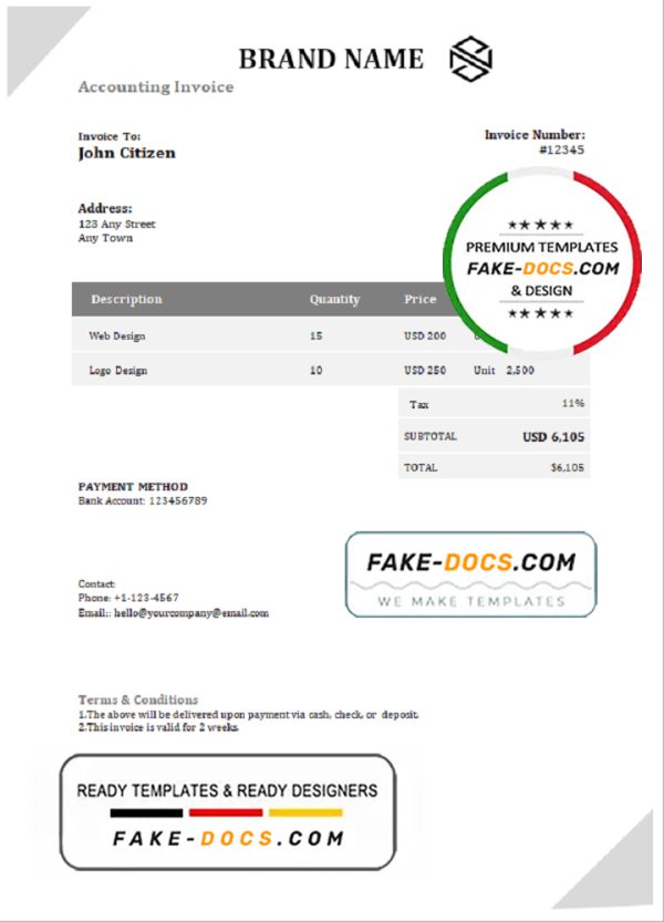 own embrace universal multipurpose invoice template in Word and PDF format, fully editable