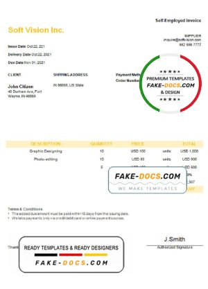 USA Soft Vision Inc. invoice template in Word and PDF format, fully editable USA Soft Vision Inc. invoice template in Word and PDF format, fully editable