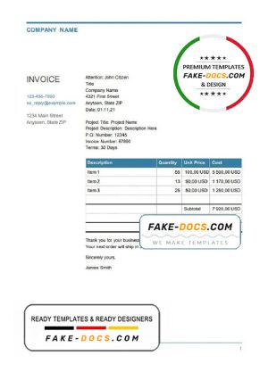 choose mystic universal multipurpose good-looking invoice template in Word and PDF format, fully editable