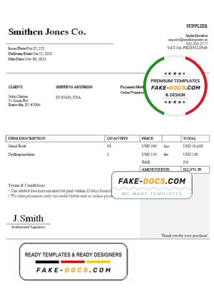 USA Smithen Jones Co. invoice template in Word and PDF format, fully editable USA Smithen Jones Co. invoice template in Word and PDF format, fully editable