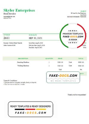 USA Skyler Enterprises invoice template in Word and PDF format, fully editable USA Skyler Enterprises invoice template in Word and PDF format, fully editable