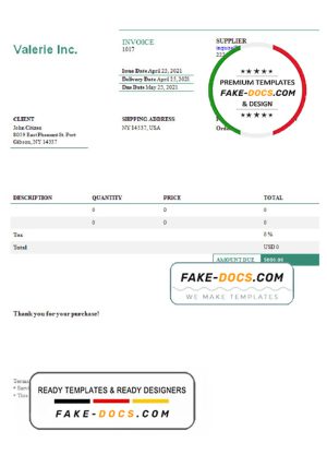 USA Valerie Inc. invoice template in Word and PDF format, fully editable USA Valerie Inc. invoice template in Word and PDF format, fully editable