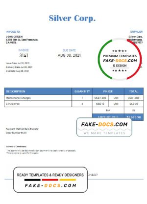 USA Silver Corp. invoice template in Word and PDF format, fully editable USA Silver Corp. invoice template in Word and PDF format, fully editable