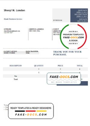 USA Sheryl N. London invoice template in Word and PDF format, fully editable USA Sheryl N. London invoice template in Word and PDF format, fully editable