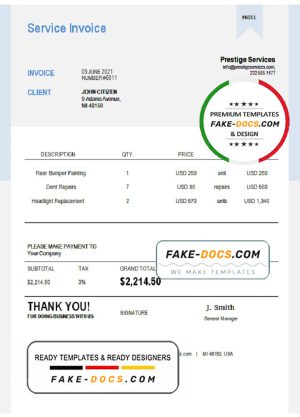 USA Prestige Services invoice template in Word and PDF format, fully editable USA Prestige Services invoice template in Word and PDF format, fully editable