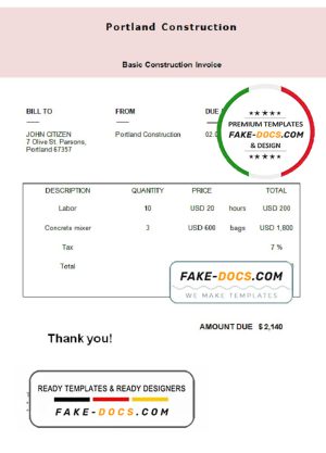 USA Portland Construction invoice template in Word and PDF format, fully editable USA Portland Construction invoice template in Word and PDF format, fully editable