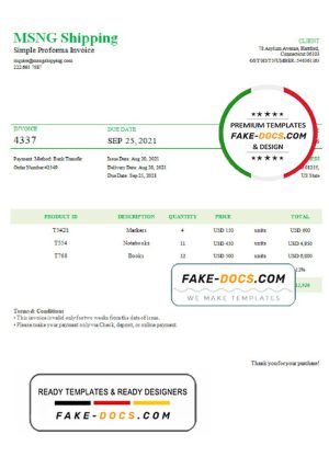 USA MSNG Shipping invoice template in Word and PDF format, fully editable USA MSNG Shipping invoice template in Word and PDF format, fully editable