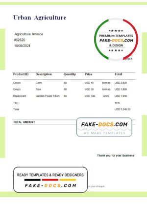 USA Urban Agriculture invoice template in Word and PDF format, fully editable USA Urban Agriculture invoice template in Word and PDF format, fully editable