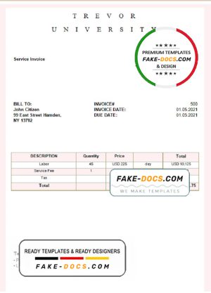 USA Trevor University invoice template in Word and PDF format, fully editable USA Trevor University invoice template in Word and PDF format, fully editable