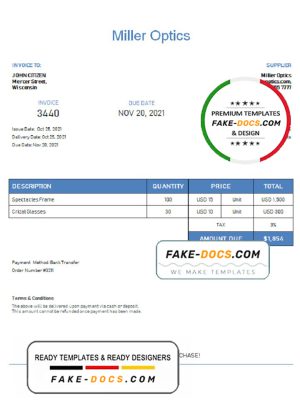 USA Miller Optics invoice template in Word and PDF format, fully editable USA Miller Optics invoice template in Word and PDF format, fully editable