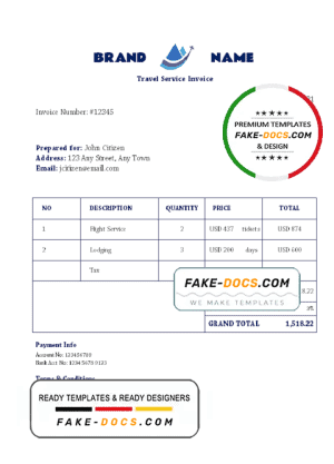 outpost travel universal multipurpose invoice template in Word and PDF format, fully editable