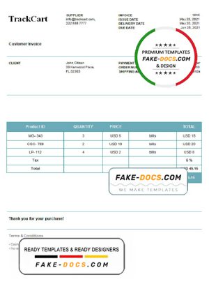 USA TrackCart invoice template in Word and PDF format, fully editable USA TrackCart invoice template in Word and PDF format, fully editable