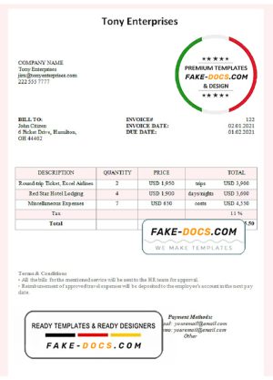USA Tony Enterprises invoice template in Word and PDF format, fully editable USA Tony Enterprises invoice template in Word and PDF format, fully editable