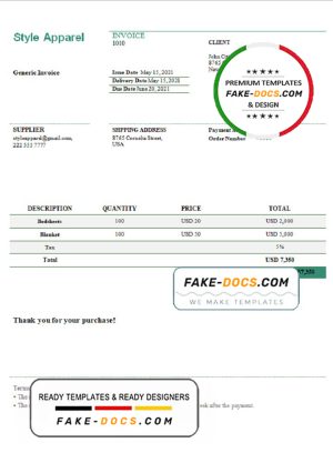 USA Style Apparel invoice template in Word and PDF format, fully editable USA Style Apparel invoice template in Word and PDF format, fully editable