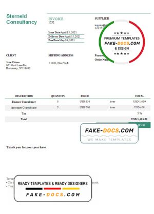 USA Sterneld Consultancy invoice template in Word and PDF format, fully editable USA Sterneld Consultancy invoice template in Word and PDF format, fully editable