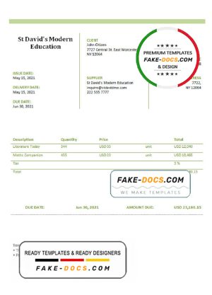 USA St David’s Modern Education invoice template in Word and PDF format, fully editable USA St David’s Modern Education invoice template in Word and PDF format, fully editable