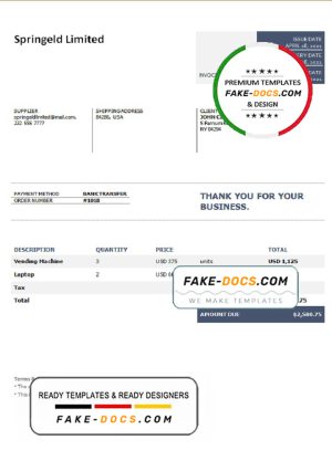 USA Springeld Limited invoice template in Word and PDF format, fully editable USA Springeld Limited invoice template in Word and PDF format, fully editable