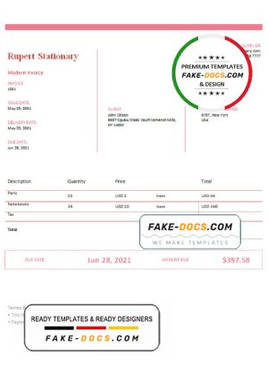 USA Rupert Stationary invoice template in Word and PDF format, fully editable USA Rupert Stationary invoice template in Word and PDF format, fully editable