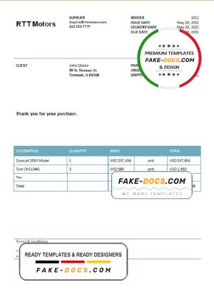 USA RTT Motors invoice template in Word and PDF format, fully editable USA RTT Motors invoice template in Word and PDF format, fully editable