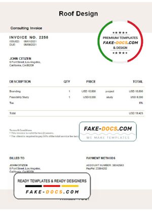 USA Roof Design invoice template in Word and PDF format, fully editable USA Roof Design invoice template in Word and PDF format, fully editable