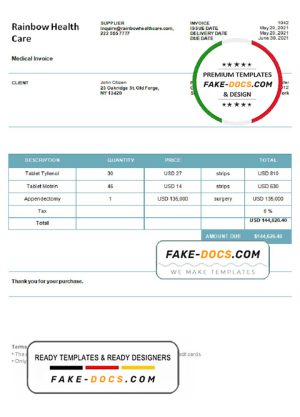 USA Rainbow Health Care invoice template in Word and PDF format, fully editable USA Rainbow Health Care invoice template in Word and PDF format, fully editable
