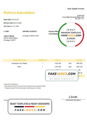 USA Mathew Autostation invoice template in Word and PDF format, fully editable USA Mathew Autostation invoice template in Word and PDF format, fully editable