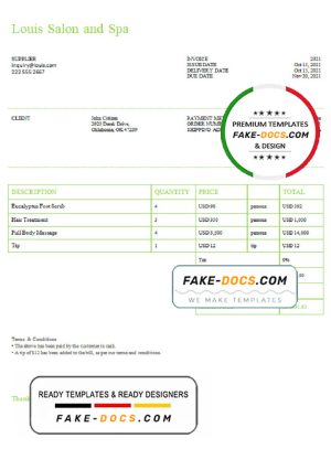 USA Louis Salon and Spa invoice template in Word and PDF format, fully editable USA Louis Salon and Spa invoice template in Word and PDF format, fully editable