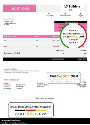 USA LJ Builders Co. invoice template in Word and PDF format, fully editable USA LJ Builders Co. invoice template in Word and PDF format, fully editable