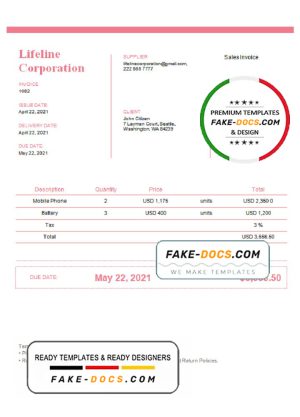 USA Lifeline Corporation invoice template in Word and PDF format, fully editable, version 2 USA Lifeline Corporation invoice template in Word and PDF format, fully editable, version 2