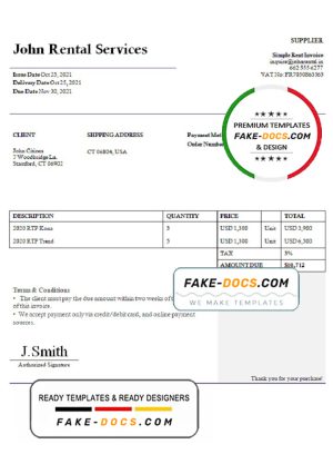USA John Rental Services invoice template in Word and PDF format, fully editable USA John Rental Services invoice template in Word and PDF format, fully editable