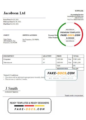 USA Jacobson Ltd invoice template in Word and PDF format, fully editable USA Jacobson Ltd invoice template in Word and PDF format, fully editable